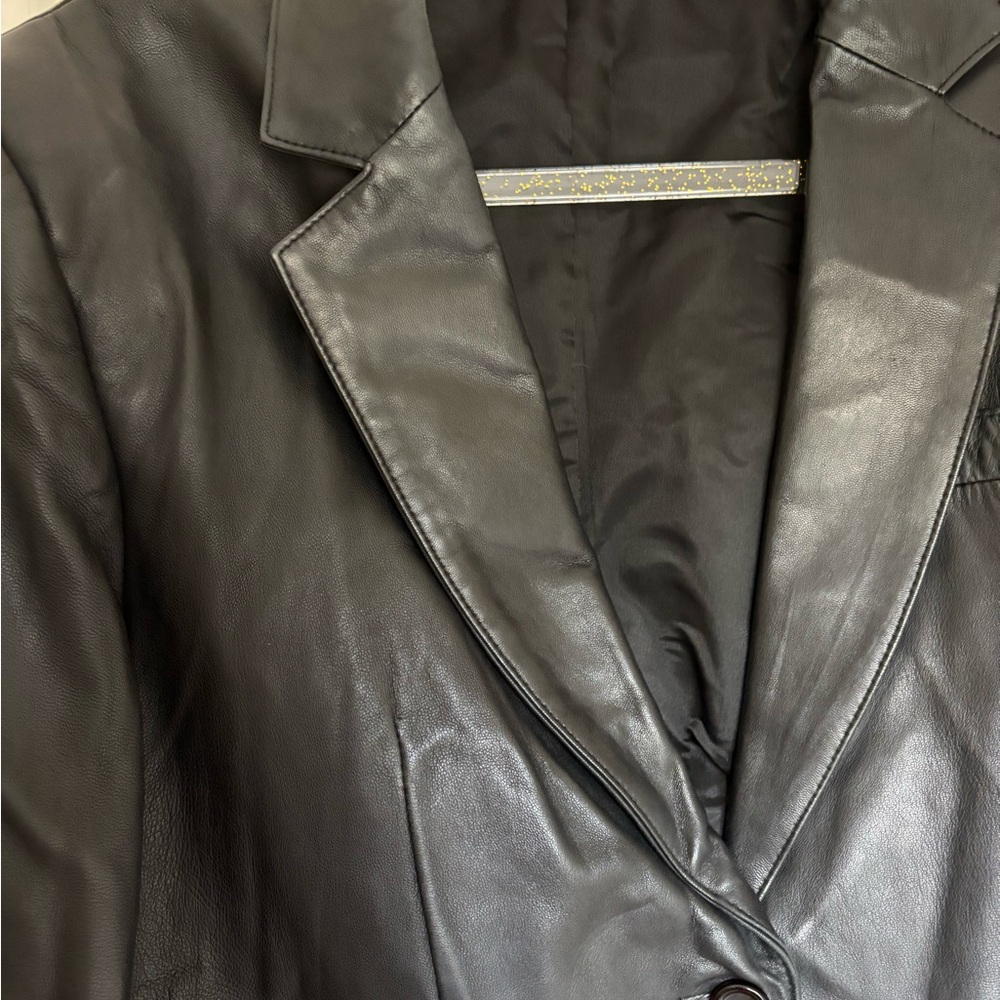 Vintage Black Leather Women's Blazer sz 10 - Picture 4 of 7